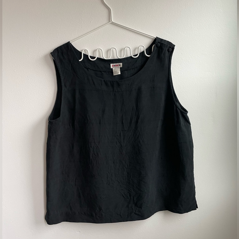 Rodier 100% Silk black flowy tank top